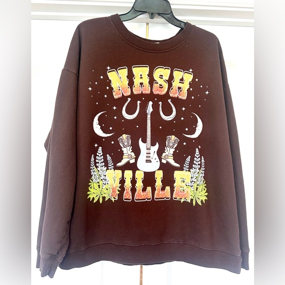 electric pink Tops - Nashville World Tour Graphic Double Side  Long Sleeve Shirt Music/Boots 1X